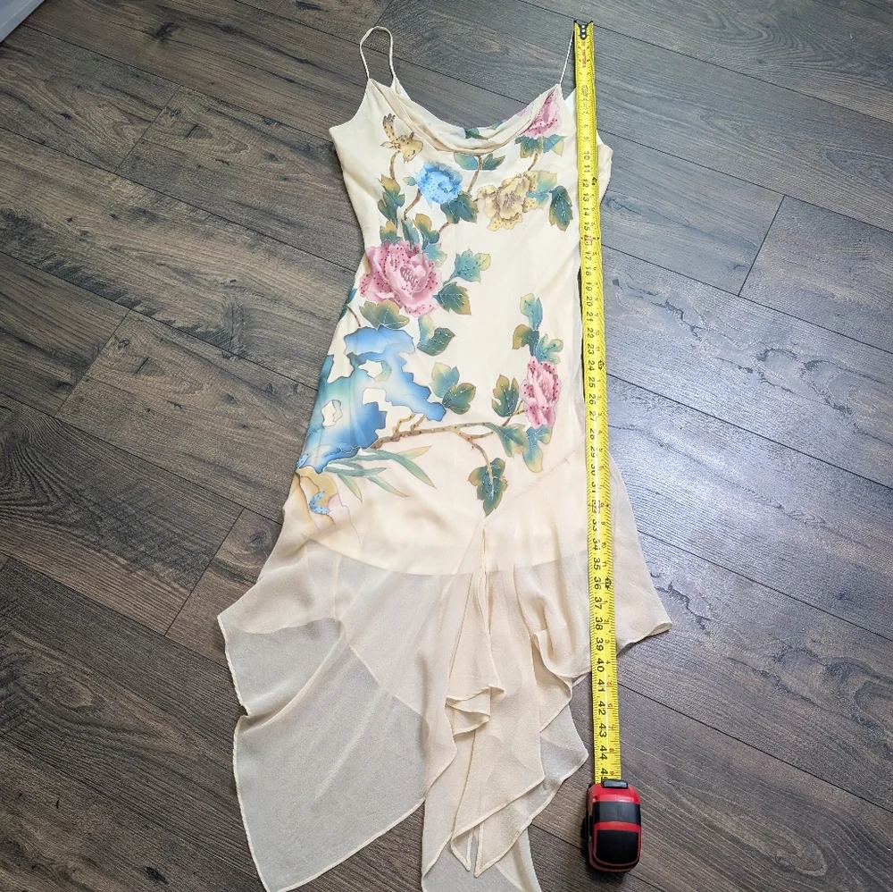 SOLD Sue Wong Cream Asymmetrical Floral Dress Size 14 - Picture 4 of 7